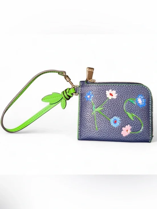 kate spade In The Garden Embossed Leather Compact Wallet in Navy Multi NWOT - Picture 1 of 3